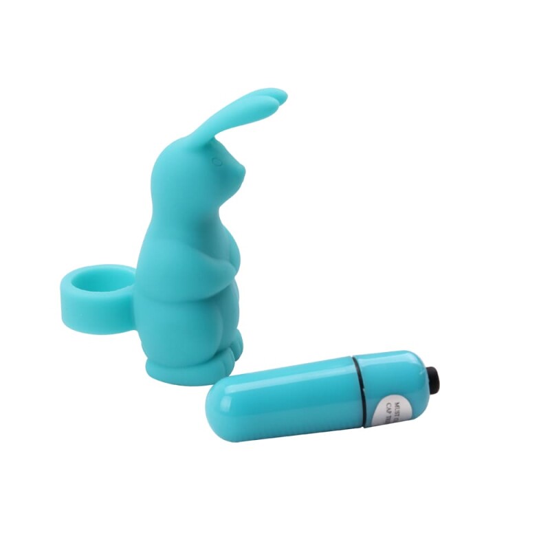 Вібратор на палець Chisa Sweetie Rabbit з вушками кролика, блакитний, 10 х 3.2 см - Зображення 2