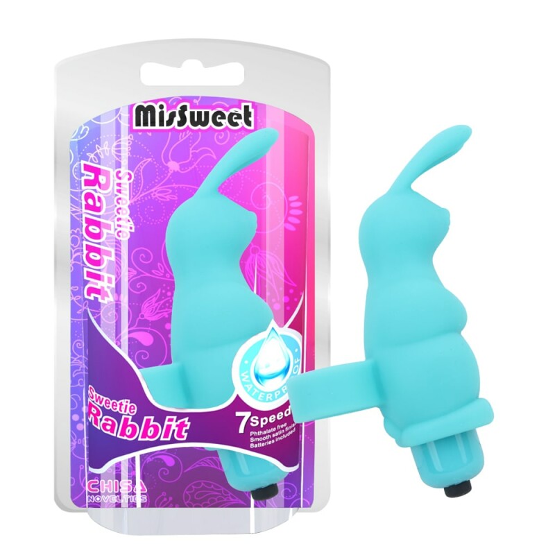 Вібратор на палець Chisa Sweetie Rabbit з вушками кролика, блакитний, 10 х 3.2 см - Зображення 1