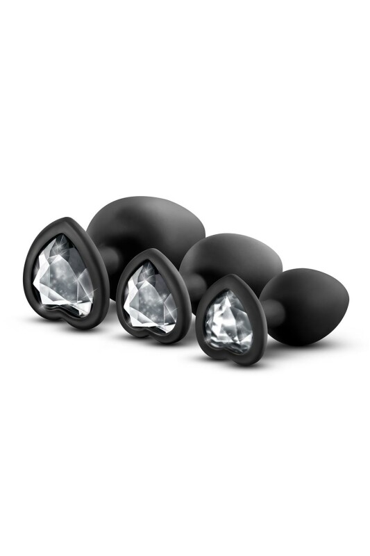 Набір анальних пробок зі стразами LUXE BLING PLUGS TRAINING KIT WHITE GEMS, чорний - Зображення 1