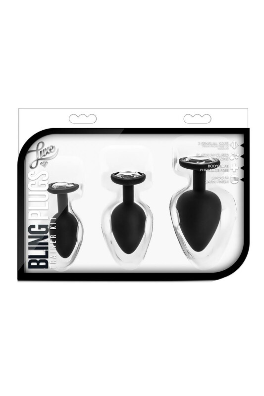 Набір анальних пробок зі стразами LUXE BLING PLUGS TRAINING KIT WHITE GEMS, чорний - Зображення 7