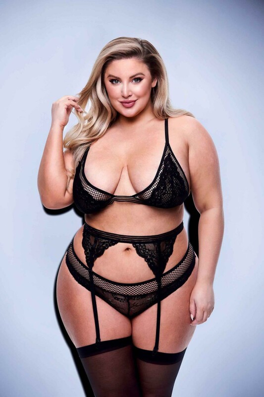 Комплект білизни Queen Size Baci з поясом для панчіх, з мереживом, чорний - Зображення 2