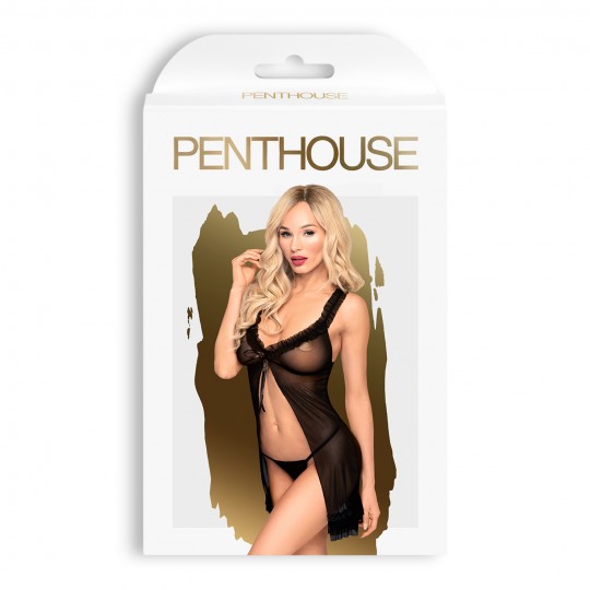 Пеньюар сексуальний L/XL Penthouse After sunset, зі стрінгами, чорний - Изображение 2