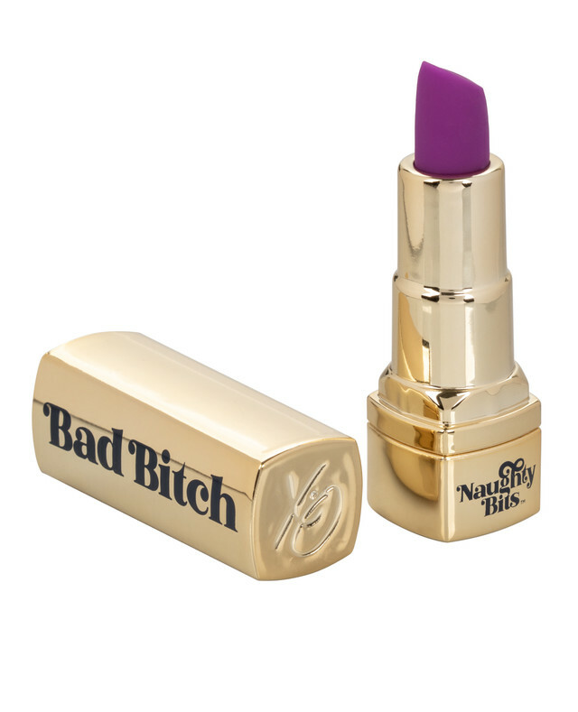 Вібратор у вигляді помади Bad Bitch Lipstick Vibrator, золотий корпус з фіолетовою помадою, 7.5 х 1.25 см - Изображение 1
