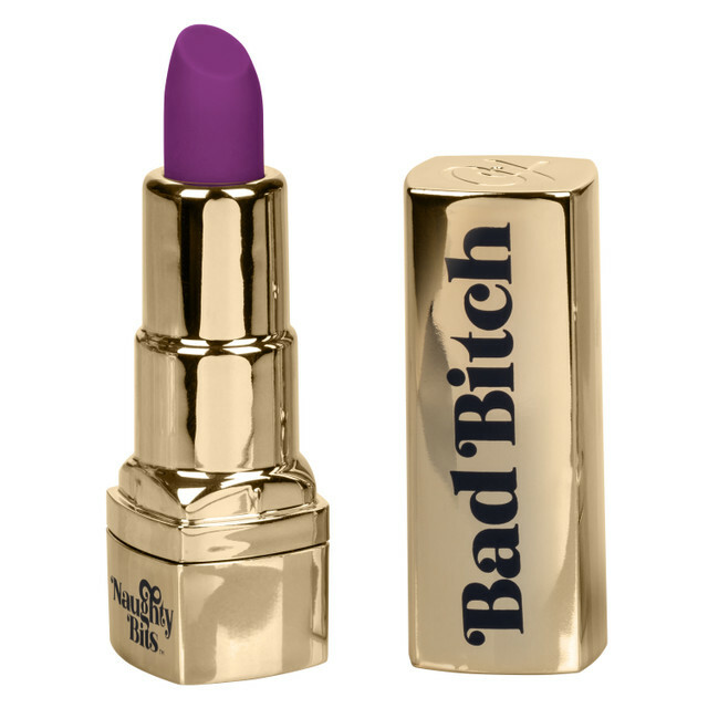 Вібратор у вигляді помади Bad Bitch Lipstick Vibrator, золотий корпус з фіолетовою помадою, 7.5 х 1.25 см - Изображение 9