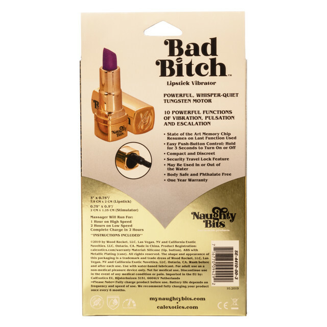 Вібратор у вигляді помади Bad Bitch Lipstick Vibrator, золотий корпус з фіолетовою помадою, 7.5 х 1.25 см - Изображение 3