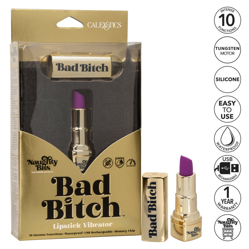 Вібратор у вигляді помади Bad Bitch Lipstick Vibrator, золотий корпус з фіолетовою помадою, 7.5 х 1.25 см - Изображение 5