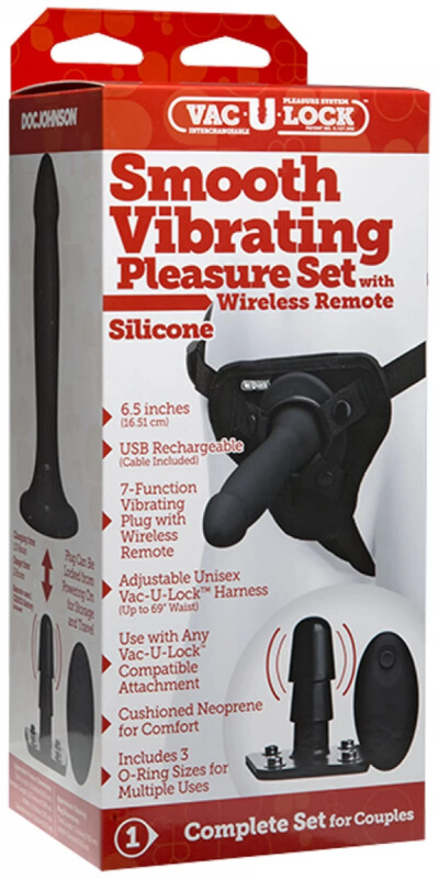 Страпон з вібруючим адаптером Smooth Vibrating Pleasure Set з дистанційним пультом, чорний, 16.5 х 3.8 см - Изображение 4