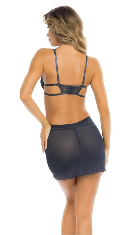 Сексуальна сорочка Rene Rofe Sneak Peak Chemise, S/M, напівпрозорий, мереживний, синя - Зображення 1