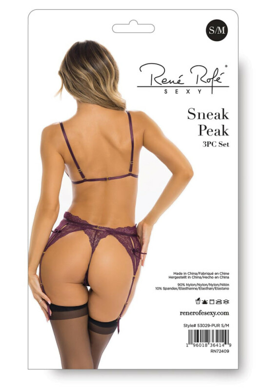 Сексуальний комплект Rene Rofe Sneak Peak, S/M, мереживний, синій - Изображение 3