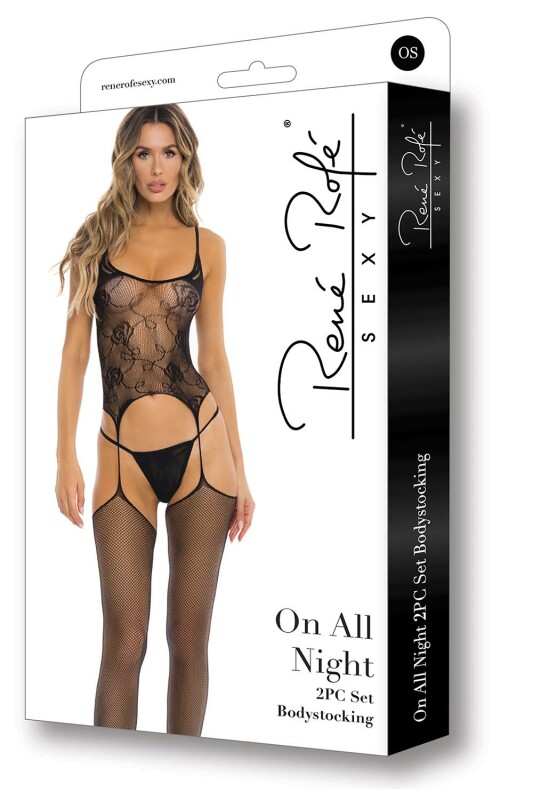 Комбінезон еротичний з трусиками Rene Rofe ALL NIGHT, чорний, One Size - Изображение 1