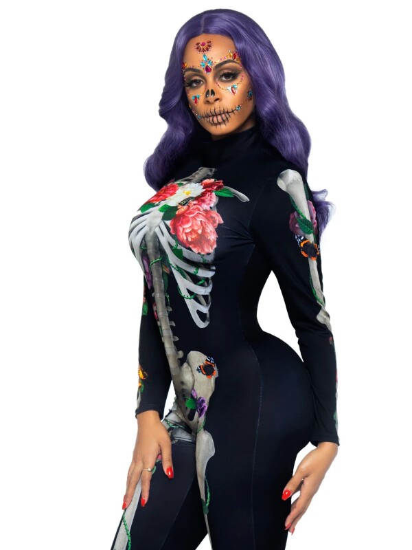 Комбінезон із принтом скелета M Leg Avenue Skeleton Floral, чорний - Изображение 3