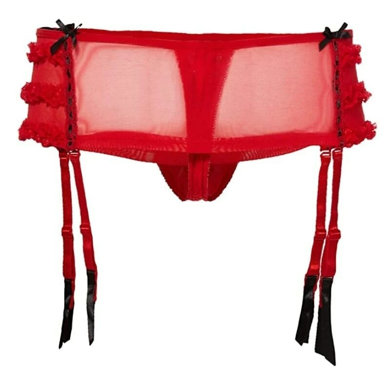 Трусики з підв'язками і вирізом Rene Rofe Crotchless Skirted Thong with Garters, S/M - Зображення 3