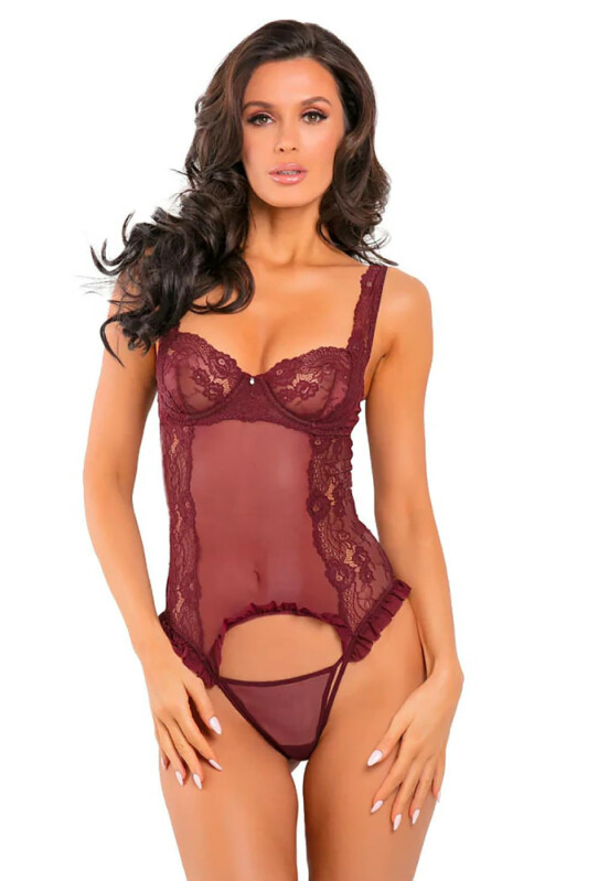 Сексуальне боді Rene Rofe Grand Finale, S/M, мереживне, бордове