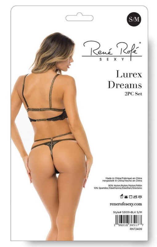 Сексуальний комплект Rene Rofe Lurex Dreams, S/M, мереживний, з блискучими лямками, чорний - Изображение 3