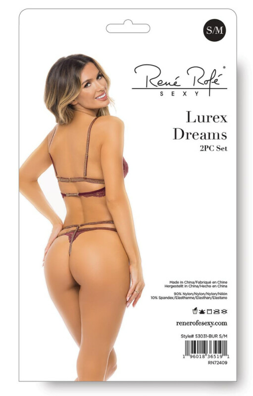 Сексуальний комплект Rene Rofe Lurex Dreams, S/M, мереживний, з блискучими лямками, бордовий - Изображение 3