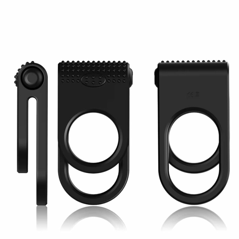 Ерекційне кільце з вібрацією Twins Black від Boss Series, чорного кольору - Зображення 6