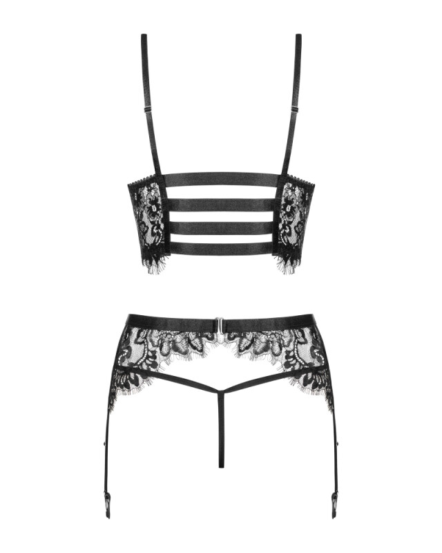 Сексуальний комплект Obsessive Lashy, L/XL, із трьох частин, мереживний, чорний - Зображення 5