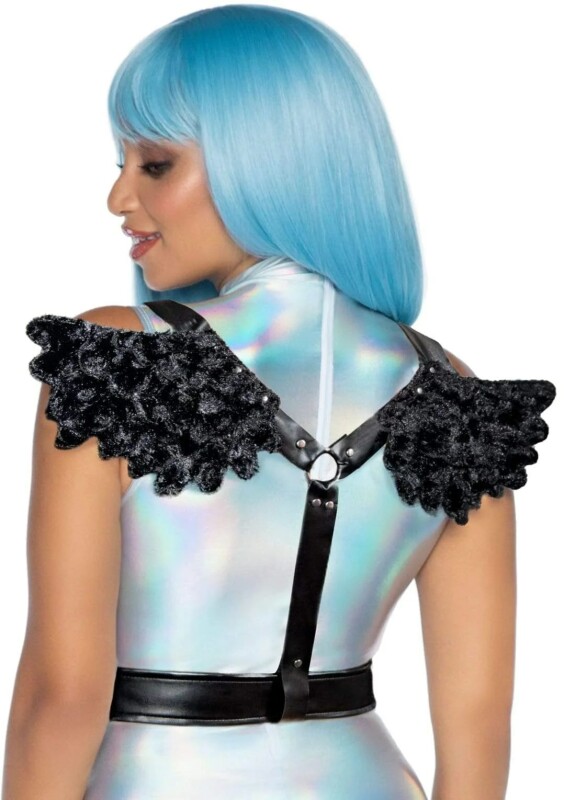 Портупея з крилами Leg Avenue Furry Angel wing body harness чорного кольору, O/S - Изображение 1