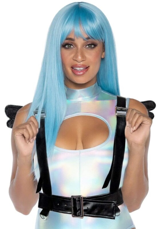 Портупея з крилами Leg Avenue Furry Angel wing body harness чорного кольору, O/S