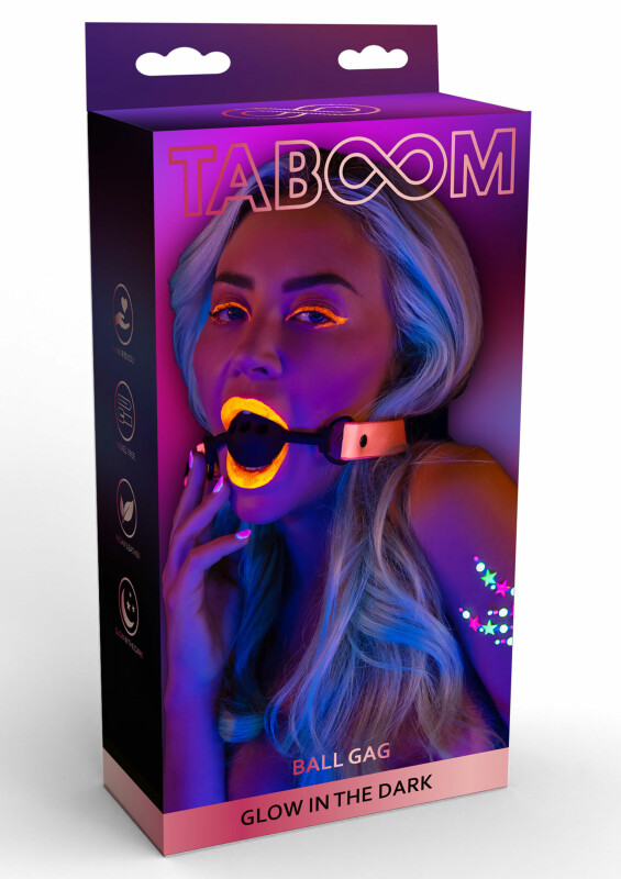 Кляп, що світиться в темряві Taboom Glow In The Dark, рожево-чорний