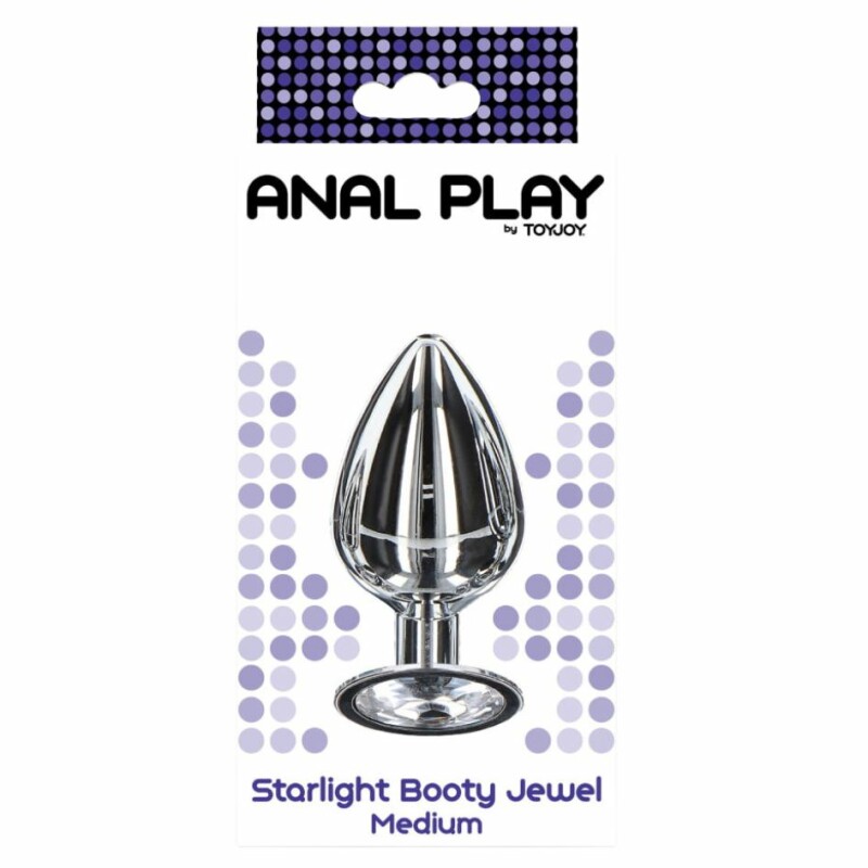 Анальна пробка з каменем, M, Starlight Booty, металева, срібляста, 8 х 3.4 см