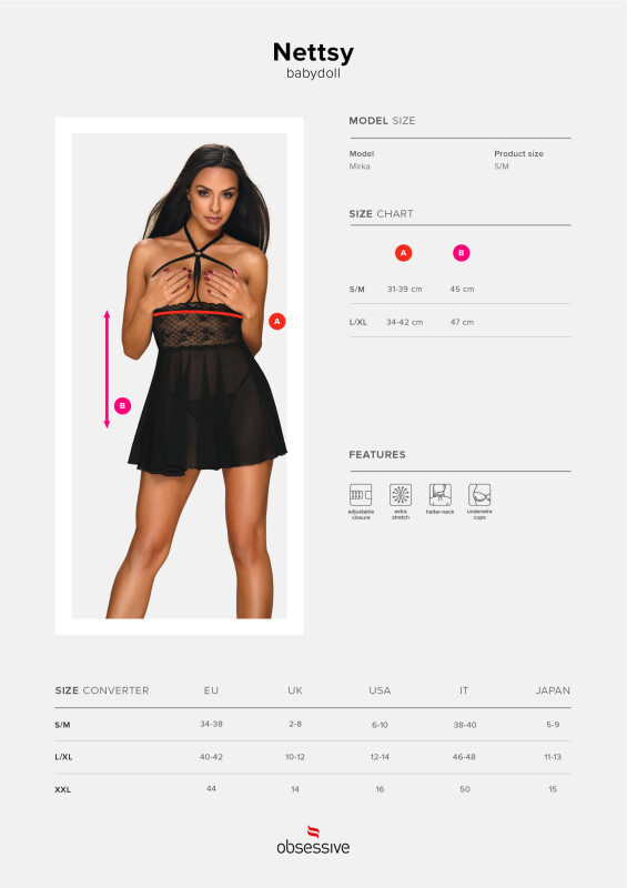 Бейбідол еротичний Obsessive Nettsy з відкритими грудьми, розмір L/XL, чорний - Изображение 6