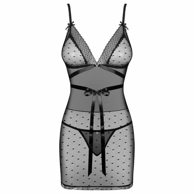 Сорочка сексуальна в горошок Obsessive Bowessa, чорна, S/M - Зображення 2