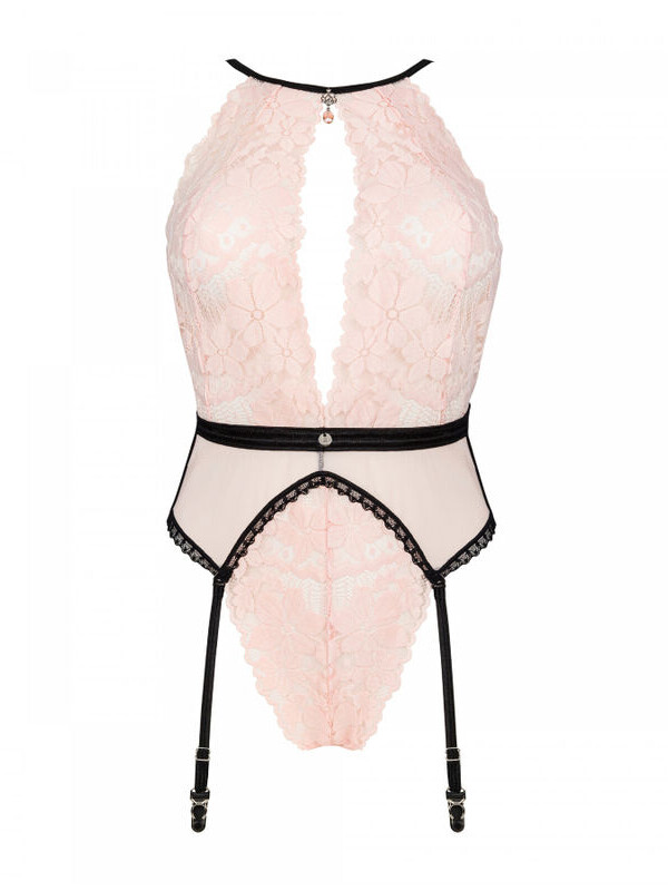 Сексуальне боді Obsessive Lilines, L/XL, мереживне, з тримачами для панчіх, рожеве - Зображення 2