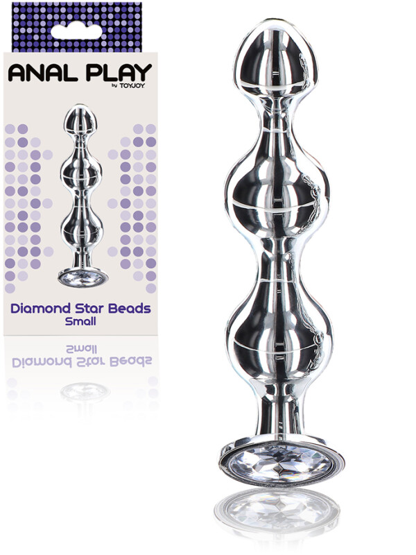 Анальна ялинка S металева зі стразами ToyJoy Anal Play Diamond Star Beads срібна, 10.5 см х 2.5 см