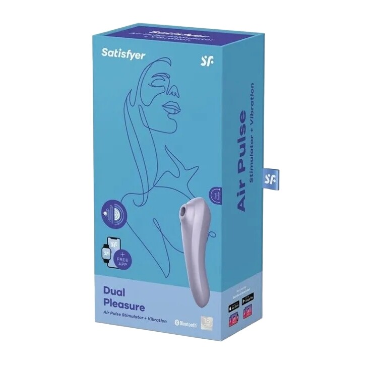 Подвійний вібратор Satisfyer Dual Pleasure з вакуумною стимуляцією та додактком, фіолетовий, 18 х 4.9 см - Изображение 1
