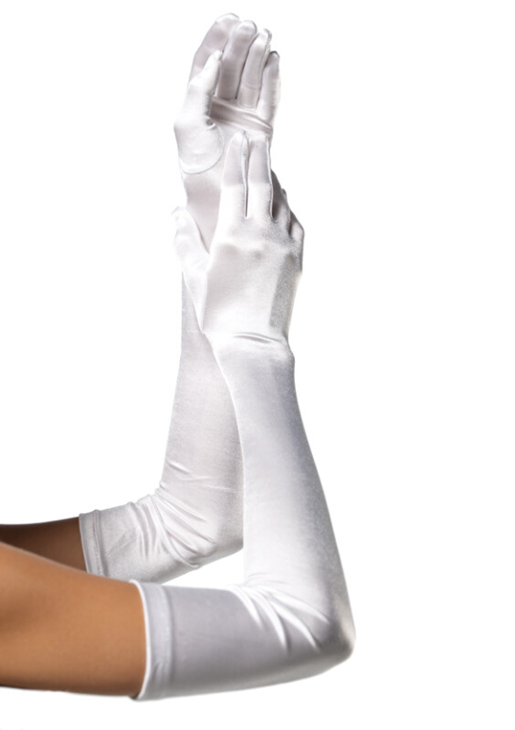 Рукавички сексуальні One Size Extra Long Opera Length Satin Gloves від Leg Avenue, білі