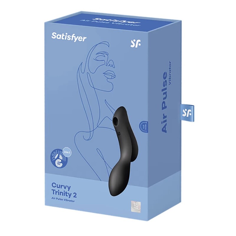 Вібратор подвійний Satisfyer Curvy Trinity 2 з вакуумною стимуляцією, чорний, 16.8 х 4.4 см - Изображение 1