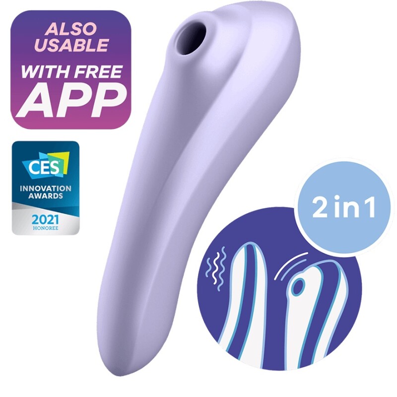 Подвійний вібратор Satisfyer Dual Pleasure з вакуумною стимуляцією та додактком, фіолетовий, 18 х 4.9 см - Изображение 3