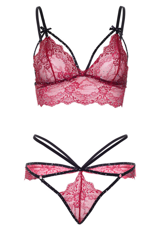 Комплект білизни мереживний Leg Avenue Scallop Lace Rhinestone, червоний, розмір S - Зображення 4