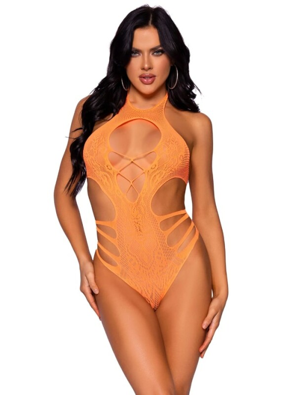 Сексуальне боді Leg Avenue Meet Me in Malibu Lace Bodysuit помаранчевого кольору, розмір OS