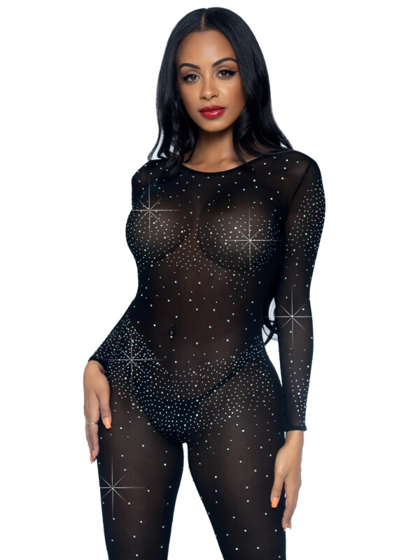 Комбінезон сексуальний Leg Avenue Sheer Rhinestone, S, зі стразами, чорний