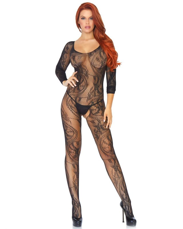 Бодістокінг сексуальний One Size Leg Avenue, з відкритою інтимною зоною, чорний