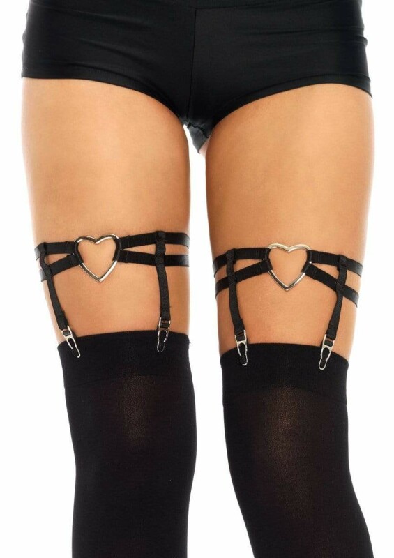 Підв'язки для панчіх Leg Avenue Joni Garter з сердечками, чорні, One Size - Зображення 1