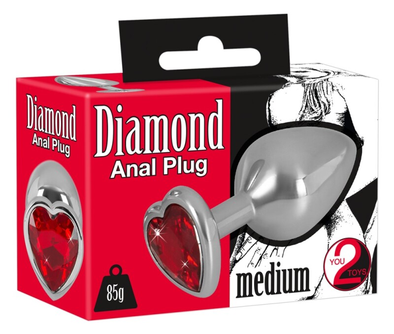 Анальна пробка з червоним каменем-серце You2Toys Diamond Butt Plug medium, 8.2 см х 3.4 см - Зображення 1