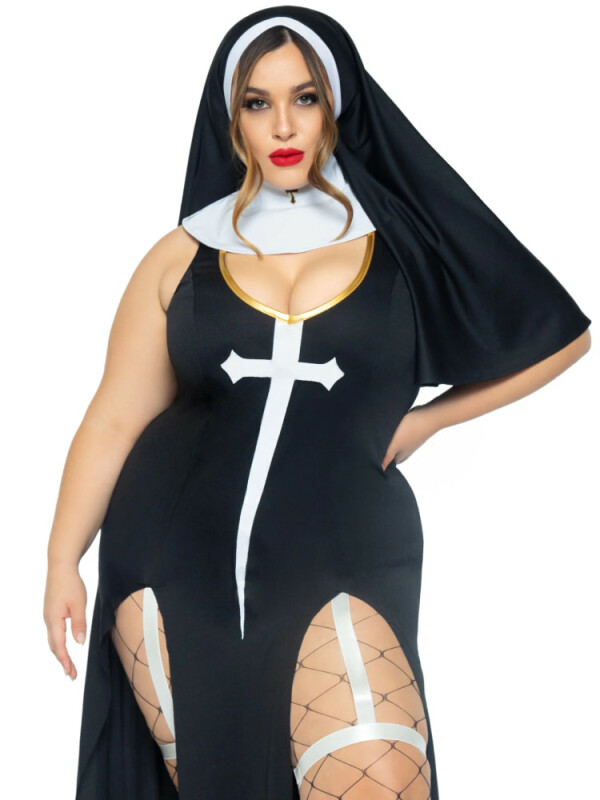 Костюм черниці Leg Avenue, XL/XXL, Sultry Sinner 3 предмети, чорний з білим - Зображення 3