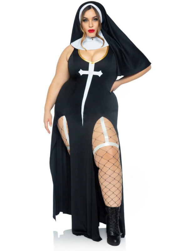 Костюм черниці Leg Avenue, XL/XXL, Sultry Sinner 3 предмети, чорний з білим - Зображення 1