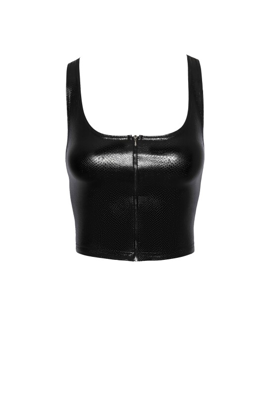 Топ еротичний вініловий зі зміїним тисненням L F275 Noir Handmade, чорний - Изображение 2