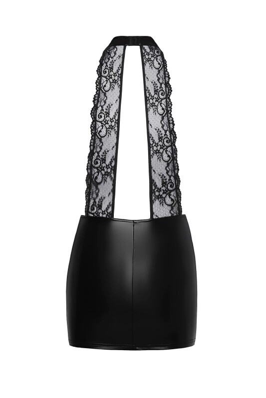 Сексуальна вінілова міні-сукня XL F279 Noir Handmade, з мереживом, чорна - Изображение 2