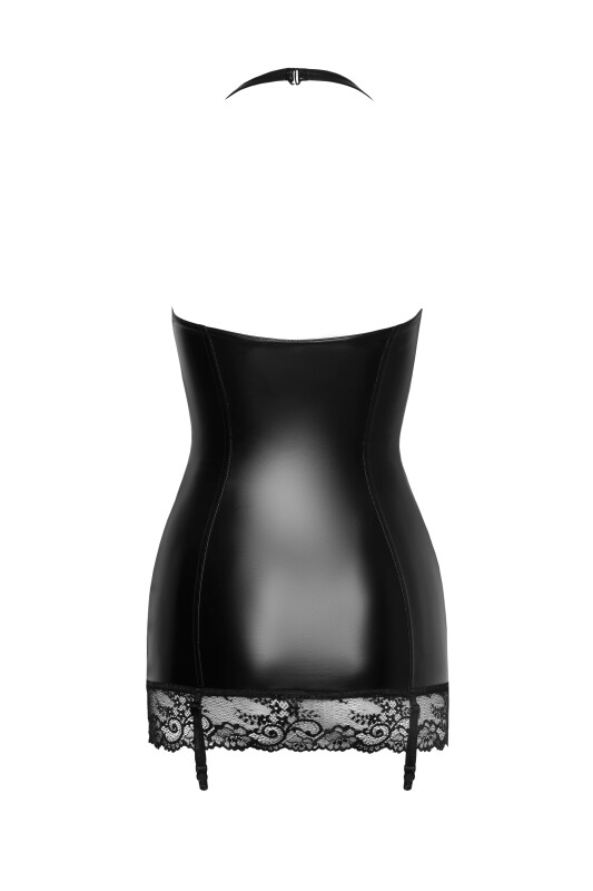 Мінісукня вінілова сексуальна L F280 Noir Handmade, з мереживом, чорна - Изображение 4