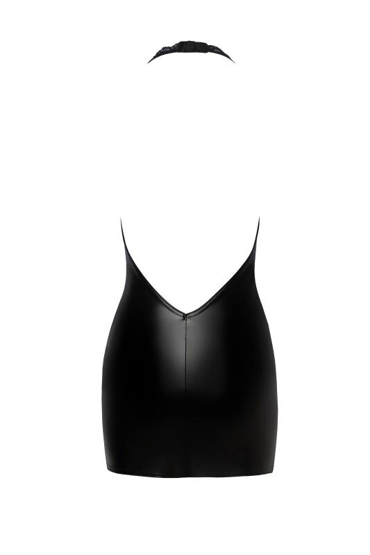 Сексуальна вінілова міні-сукня M F283 Noir Handmade, з мереживом, чорна - Зображення 3