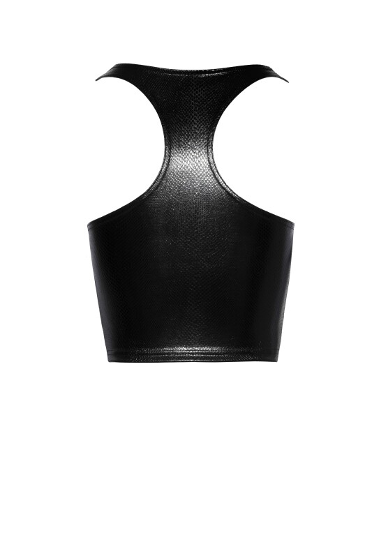 Топ еротичний вініловий зі зміїним тисненням L F275 Noir Handmade, чорний - Изображение 3