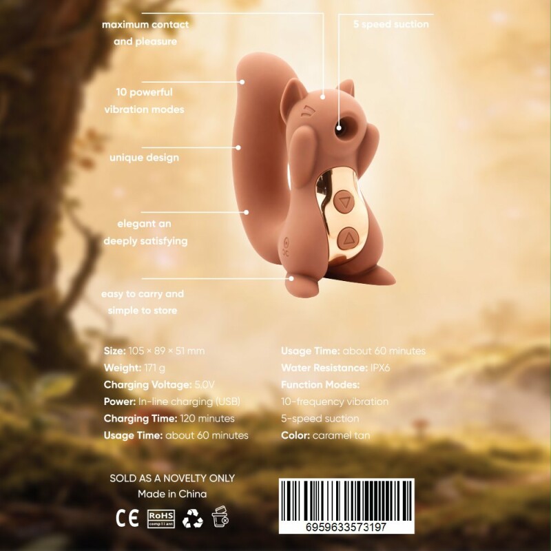 Вакуумний стимулятор клітора Sweet Em Sneaky Squirrel коричневий, з вібрацією, 10.5 х 8.9 см - Изображение 7