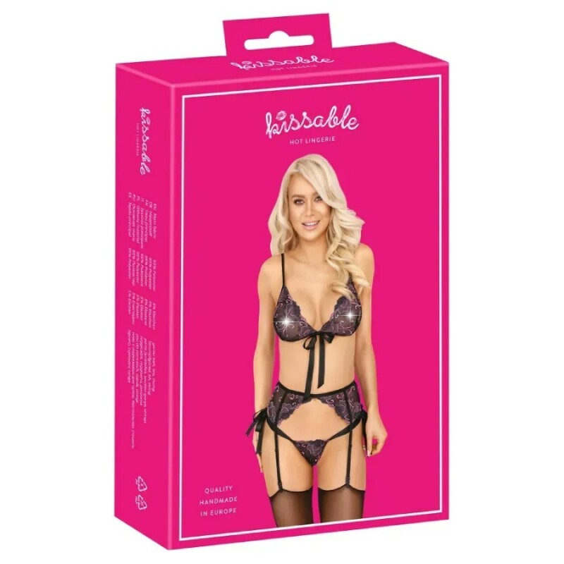 Сексуальний комплект з вишивкою, чорний S/M - Зображення 4
