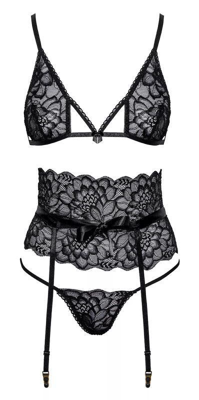 Комплект сексуальний Kissable Suspender Set, S/M, чорний - Изображение 2