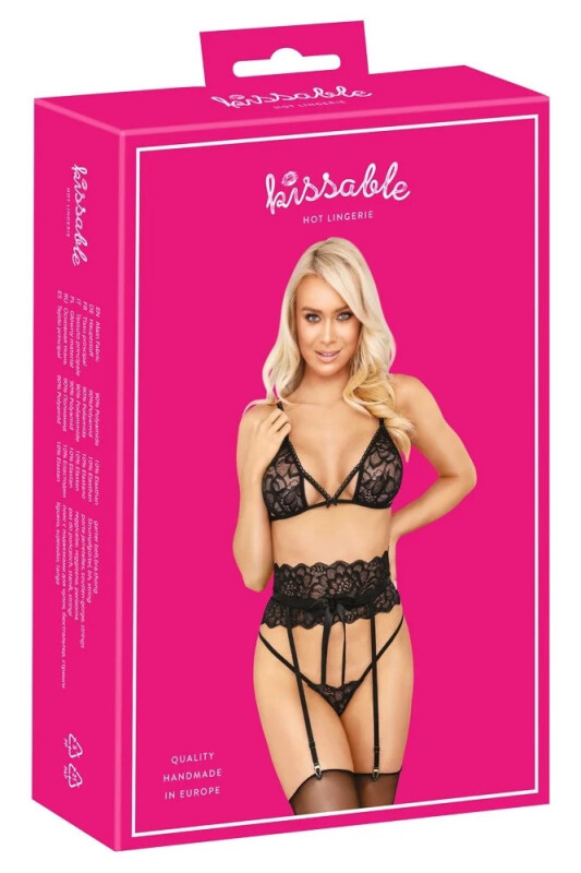 Комплект сексуальний Kissable Suspender Set, S/M, чорний - Изображение 4